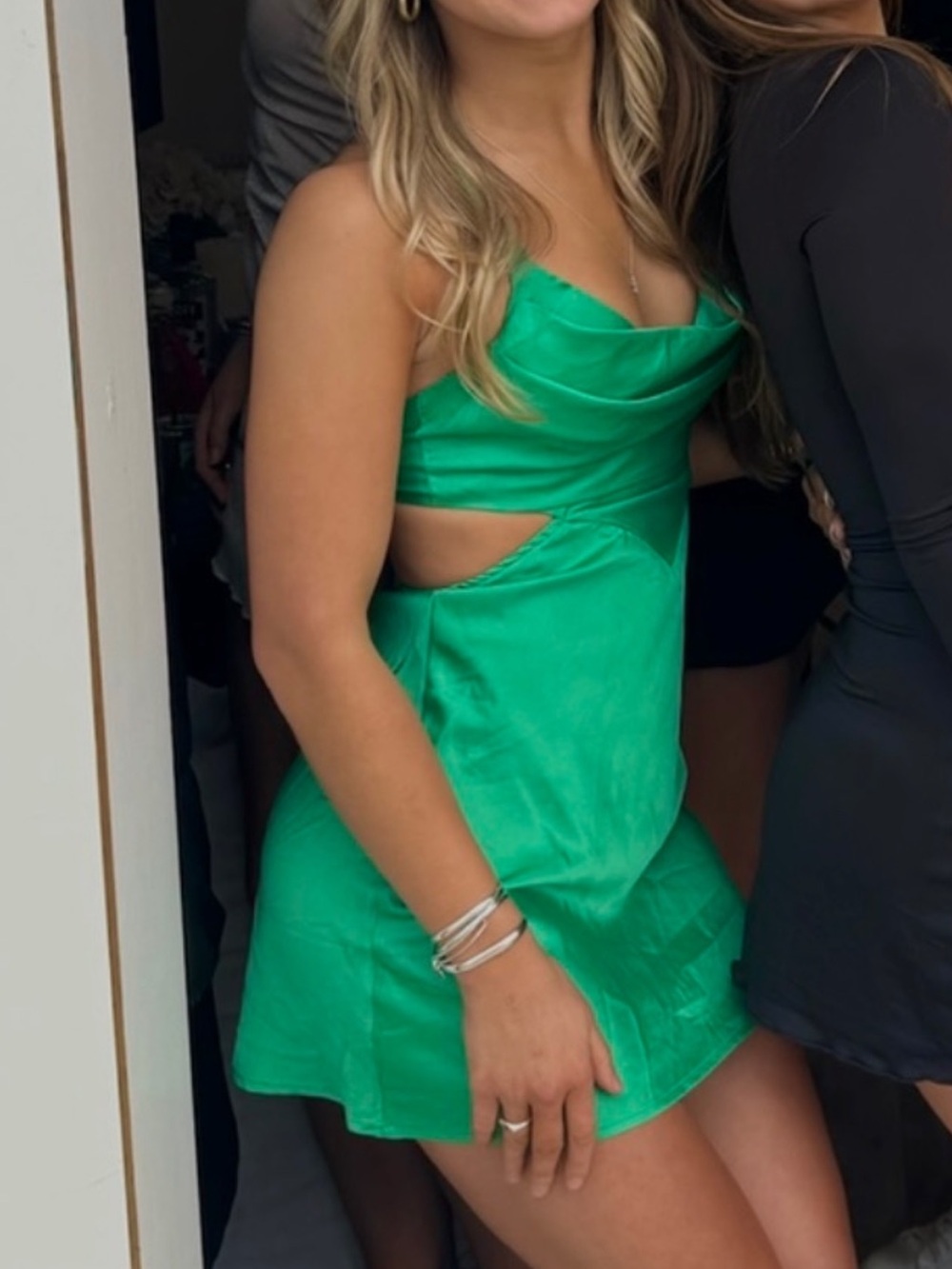 Green Cutout Cowl Neck Mini Dress
